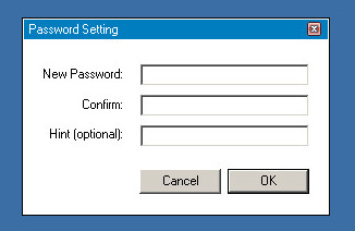 предложение ввести пароль и подсказку